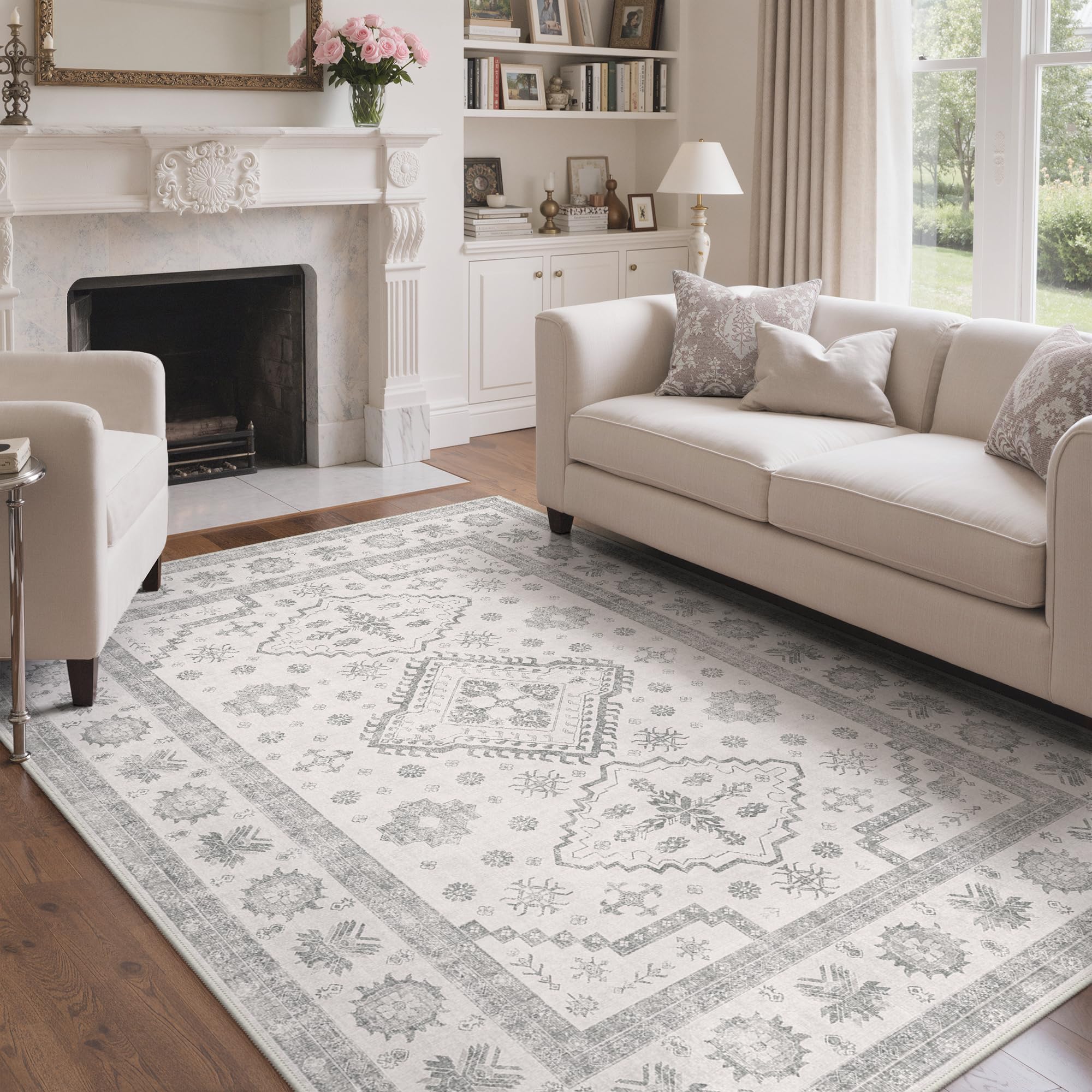 GENIMO Rugs Living Room 200x290cm,Extra Large Washable Grey Rug with Non-Slip Backing,Boho Short Pile Soft Carpet for Home Office & Dining Room — image 1