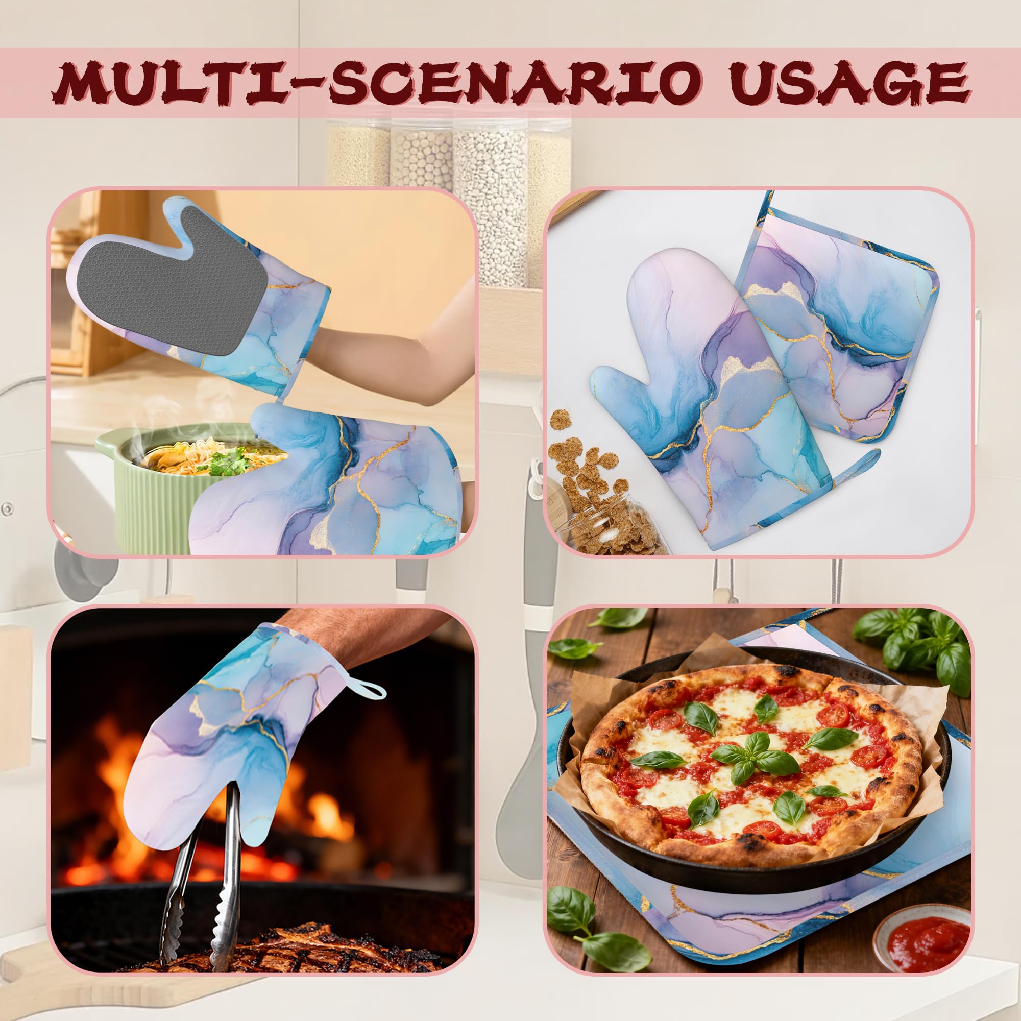 Guantes largos de horno de silicona resistentes al calor con agarre antideslizante para cocinar, hornear, asar a la parrilla, barbacoa