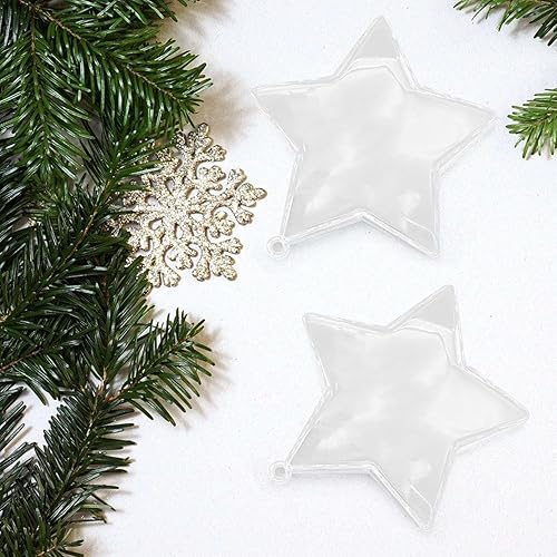 Miniatura 3 de TAMOSH 10 juegos de bolas rellenables de plástico transparente de 3.150 in, adornos de árbol de Navidad, suministros de fiesta (forma de estrella)