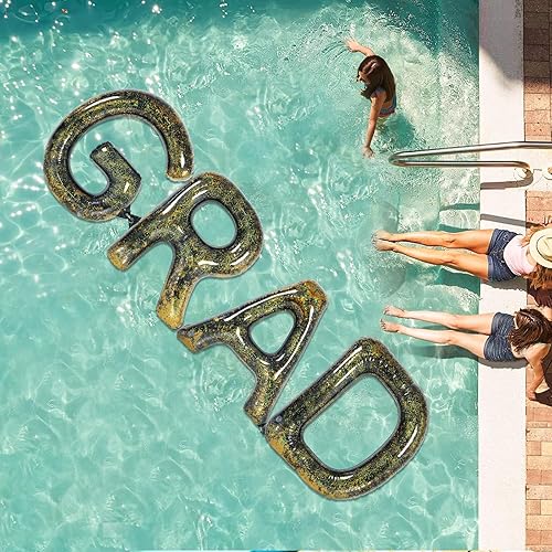 2026 Graduations Party Decorations, Huge 40inch Grad Inflatable Pool Float Letters Black and Gold Letter Balloons Indoor Outdoor Party Decorations for Graduation Beach Party and Backdrop Banner