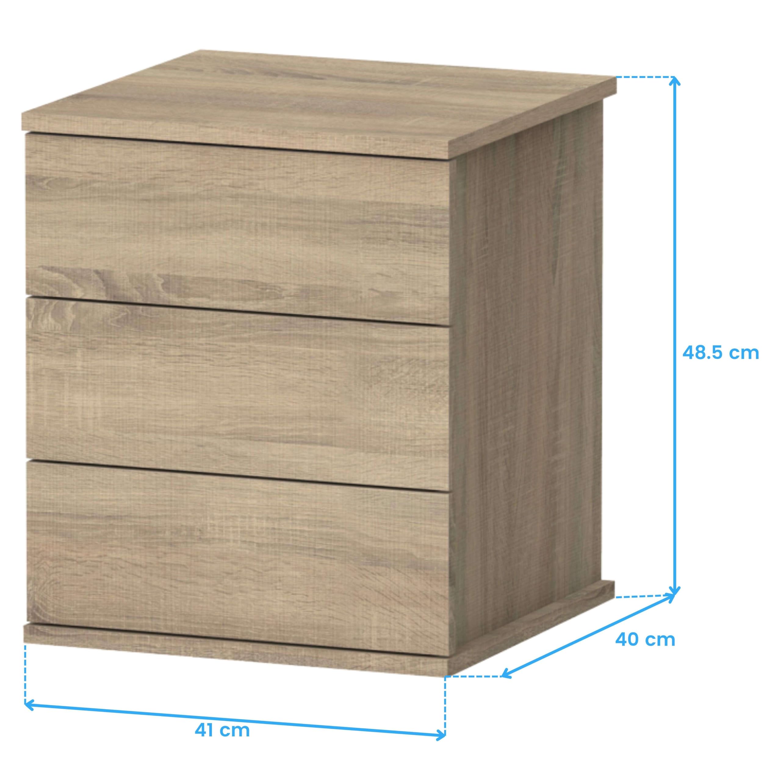 MUEBLES PITARCH | Comodino 3 Cassetti con Guide Metalliche, Rovere Cambrian, 48,5x41x40 cm (altezza x larghezza x profondità), Piccola Cassettiera, Moderna, Modello Dana
