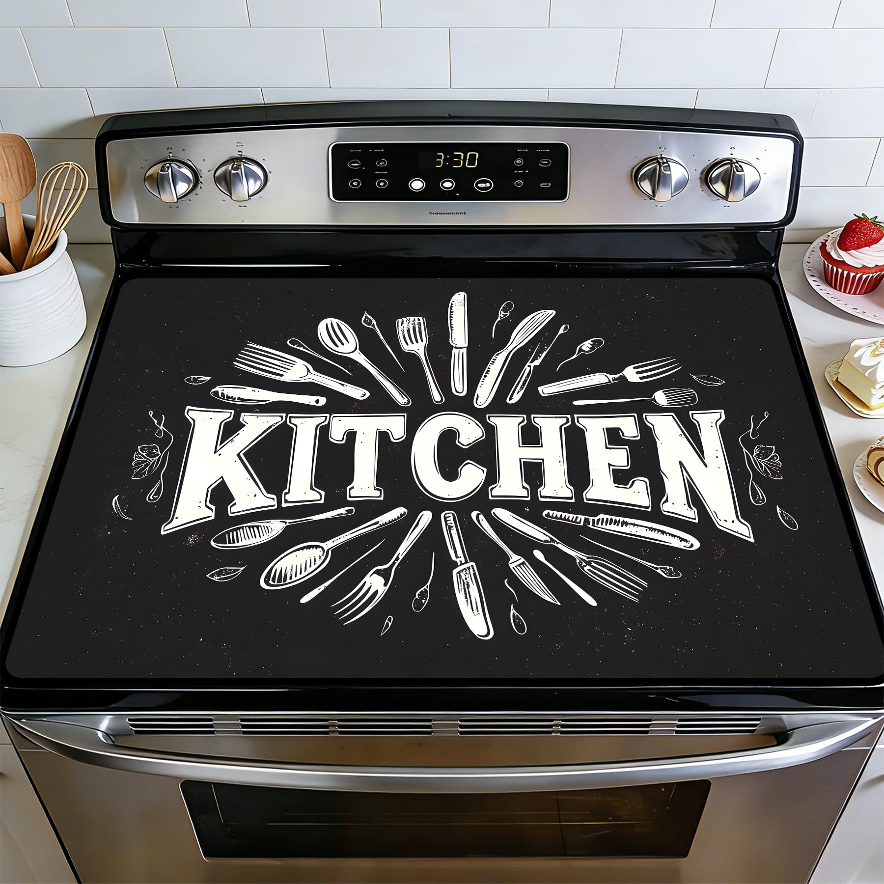 BVBOX Stove Top Cover for Electric Stove, 28" x 20" Glass Cooktop Protector Mat with Hanging Loops, Anti-Scratch Non-Slip Dish Drying Mat, Washable Countertop Pad