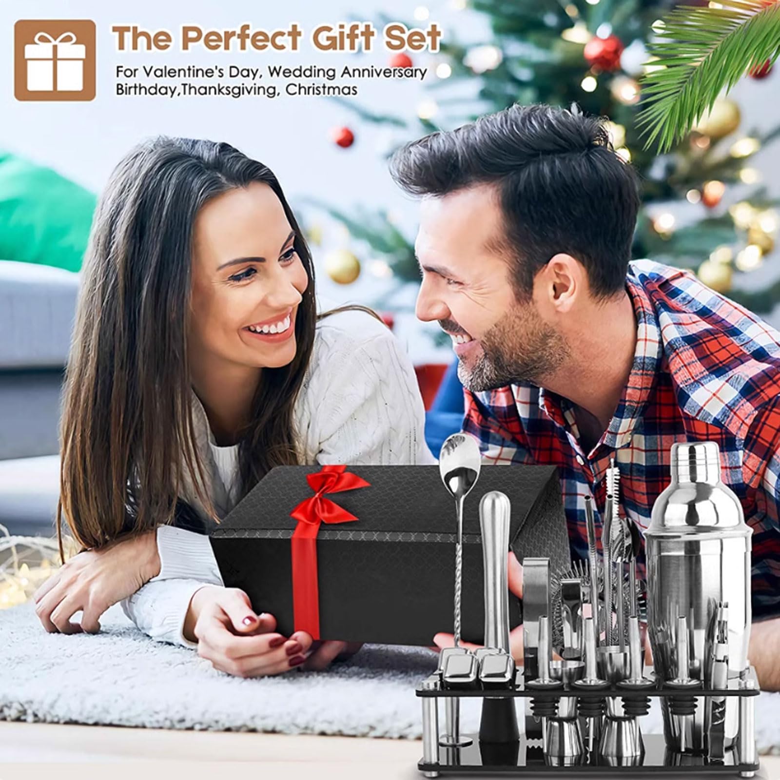 esmen Kit Barista da 23 Pezzi, Utensili da Bar in Acciaio Inossidabile con Supporto, Accessori da Bar Set di Shaker per Cocktail Domestici per miscelare Bevande