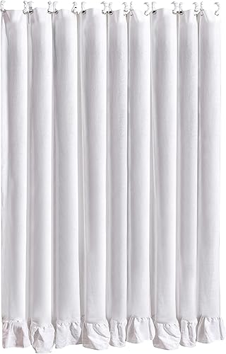 HiEnd Accents Lily - Cortina de ducha de tela de lino lavado con volantes para baño, color blanco, estilo romántico Shabby Chic de granja, 72 x 72