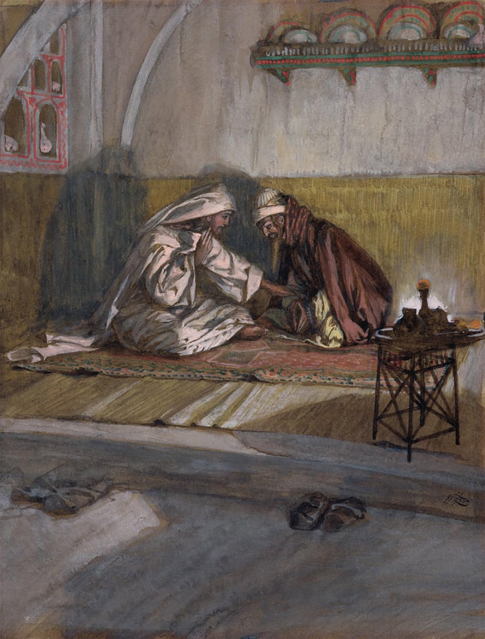 Posteriik No Frame Famous Modern Artwork Art Mural Christ Talks With Nicodemus By Jacques Oil Paintings Pictures For Home Decor 60X90cm