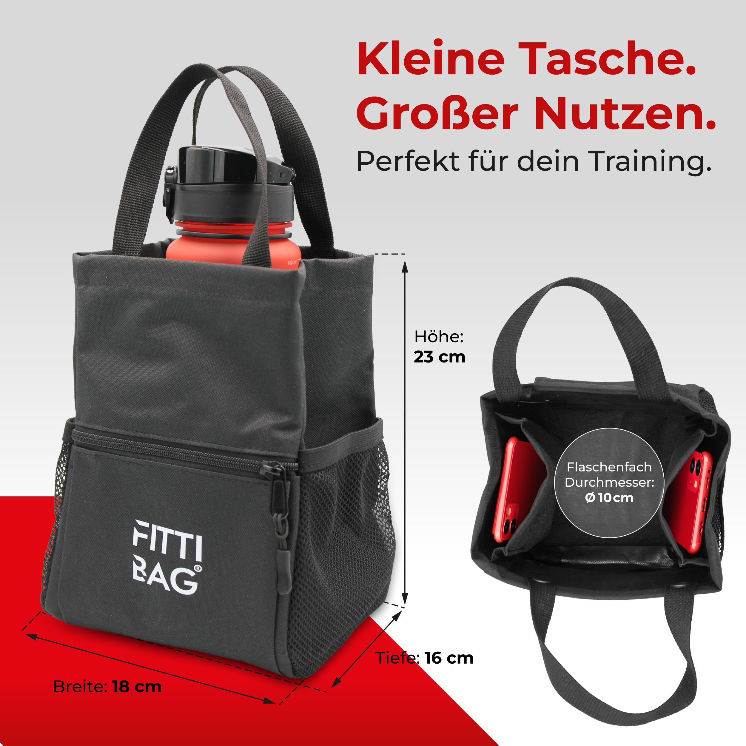 Gym Tasche klein Fitnessstudio Organizer für Handy, Schlüssel & Zubehör – kompakte Sporttasche mit Trinkflaschenfach für dein Training