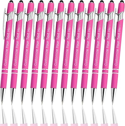 12 bolígrafos personalizados a granel con punta de lápiz capacitivo, bolígrafos personalizados con mensaje de logotipo y nombre, ideas de regalo