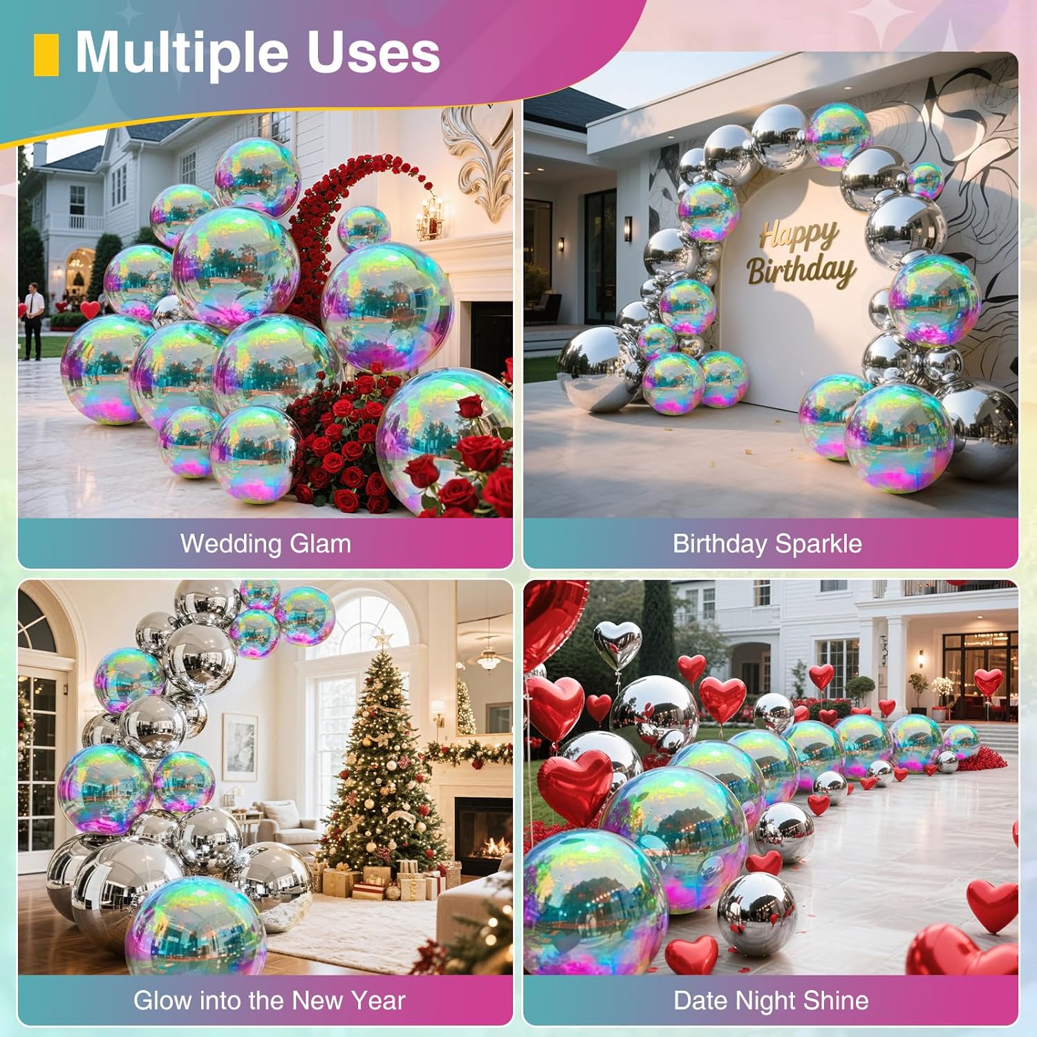 Inflatable Mirror Ball,Reusable Mirror Ball Large Event Decoration PVC Ball for Party,Concerts,Stage,Wedding Decorations - No Pump Included(Iridescent, 1pcs：0.5m)