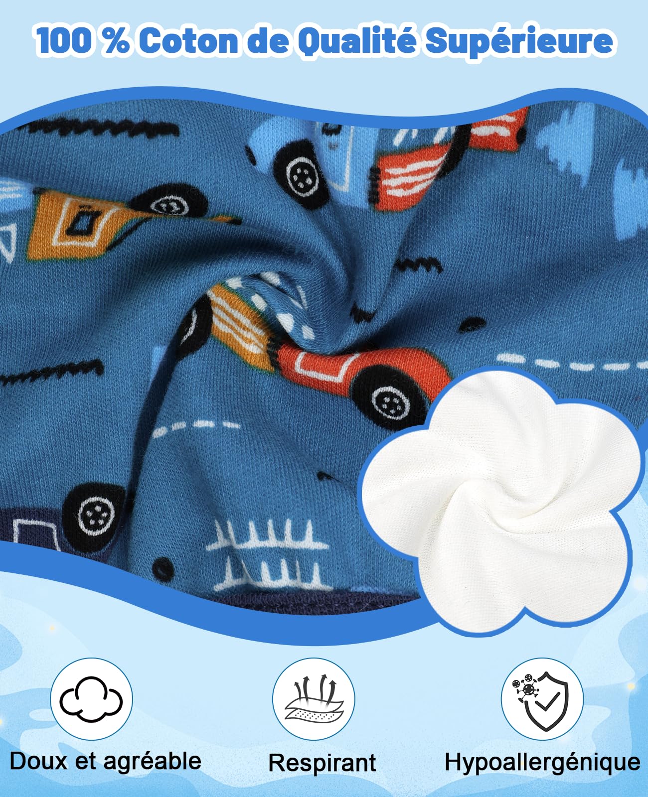 FLYISH DIRECT Culottes Apprentissage Propreté Garcon, 100% Coton, Slip d Apprentissage Enfant, Couches Anti-fuite Absorbante Enfant, Réutilisables et Lavables, Lot de 4, Bleu et Orange, 2 ans