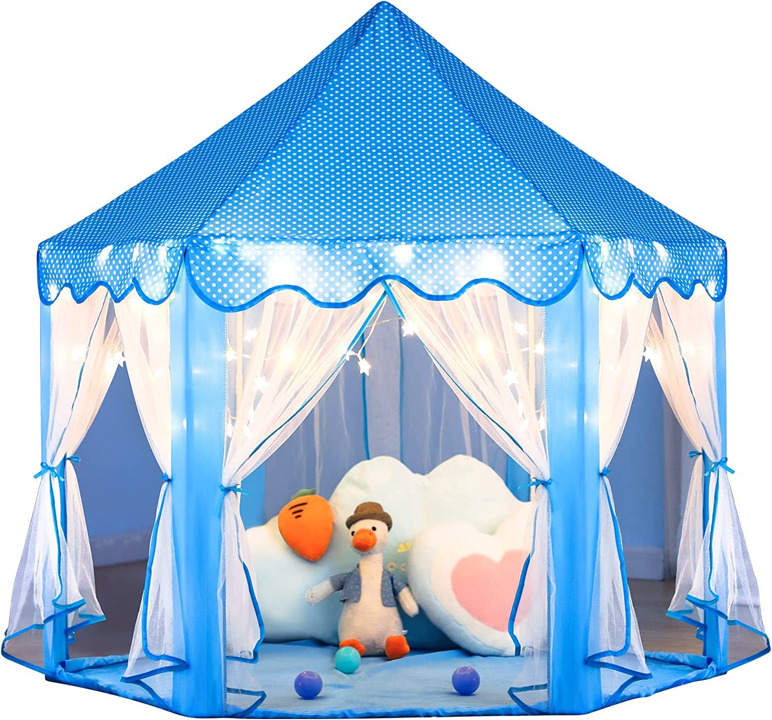 Arabest Princess Tent Girls Large Playhouse Kids Castle Play Tent with Star Lights Toy for Children Indoor and Outdoor Games,FD54022722 55'' x 53'' (blue)