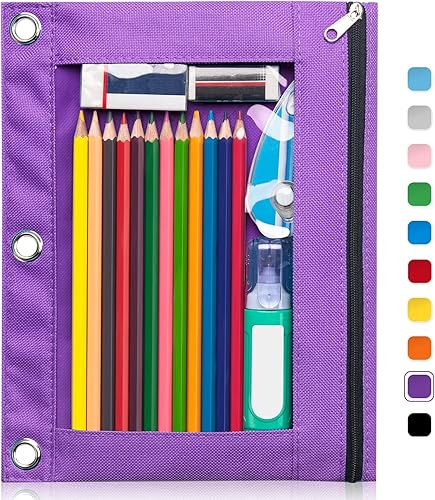 Forvencer Estuche para lápices para carpeta de 3 anillas, estuche para lápices con cremallera suave, estuche transparente para carpeta, gran