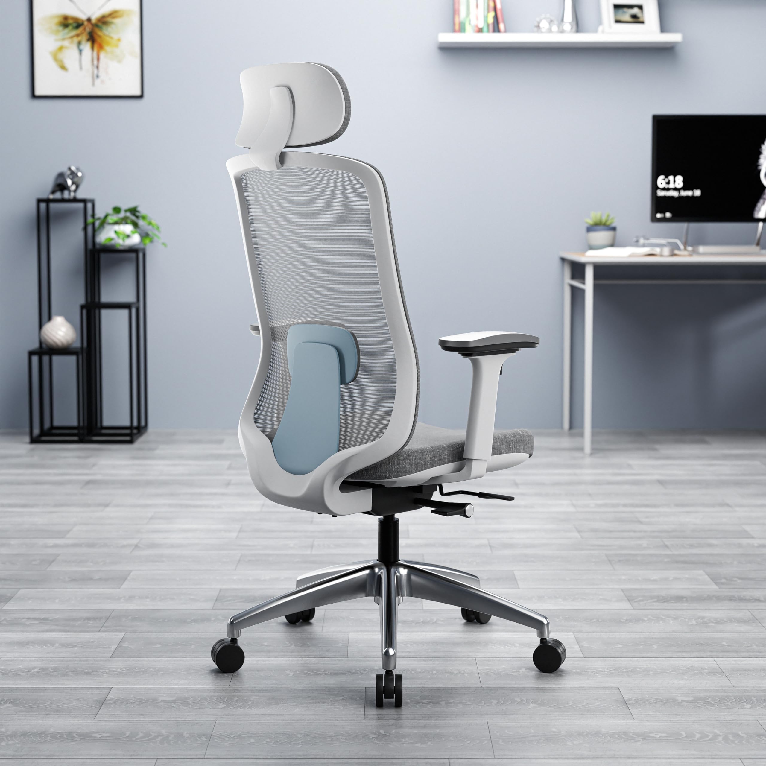 Green Soul Cosmos Pro Premium Office Chair | High Back | Mesh Ergonomic Home Office Desk Chair (White & Blue) | DIY Installation| 3 Years Warranty