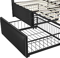 Vista 5 de Topeakmart Base de cama de plataforma tapizada tamaño Queen con 4 cajones de almacenamiento, 2 puertos USB integrados, cabecera ajustable, cama