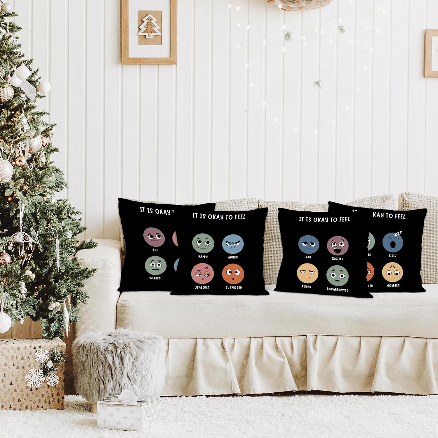 Nogrit Counseling Office Must Haves Pink Pillow Cover, Calming Corner, Mental Health Pillowcase Decor for Home Kids,Mental Health Counselor Gifts, Calming Corner Pillow Covers 18X18 Set of 4(Black)