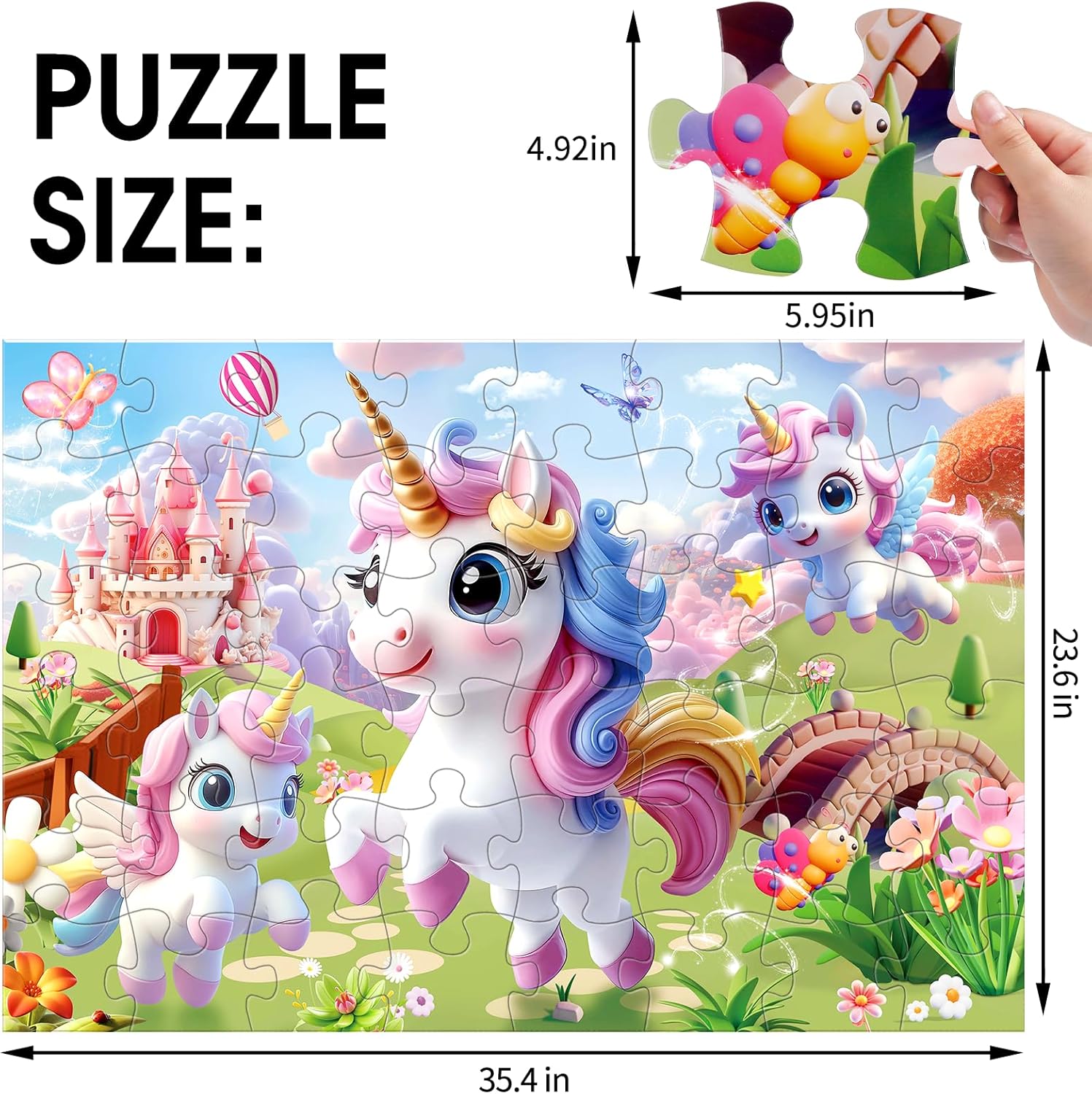 Jumbo Floor Puzzle for Kids,48 Piece Unicorn Large Jigsaw Puzzles,Puzzle for Toddler Ages 3-5,Fun Educational Preschool Learning Toy Easter Gift for Boys & Girls Ages 4-8