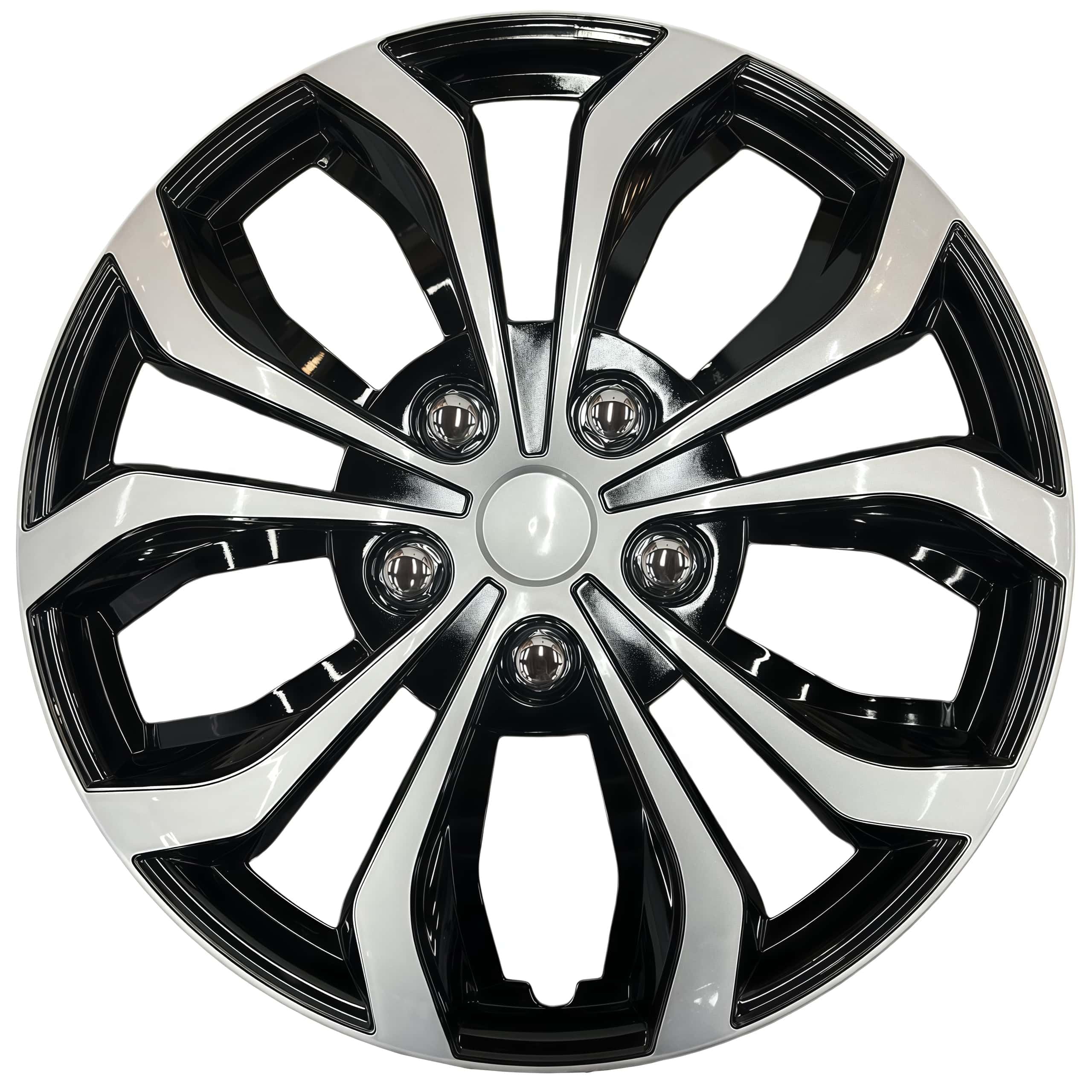premium universal hubcaps 15 inch, compatible with steel wheels(, set of 3)(silver-black)