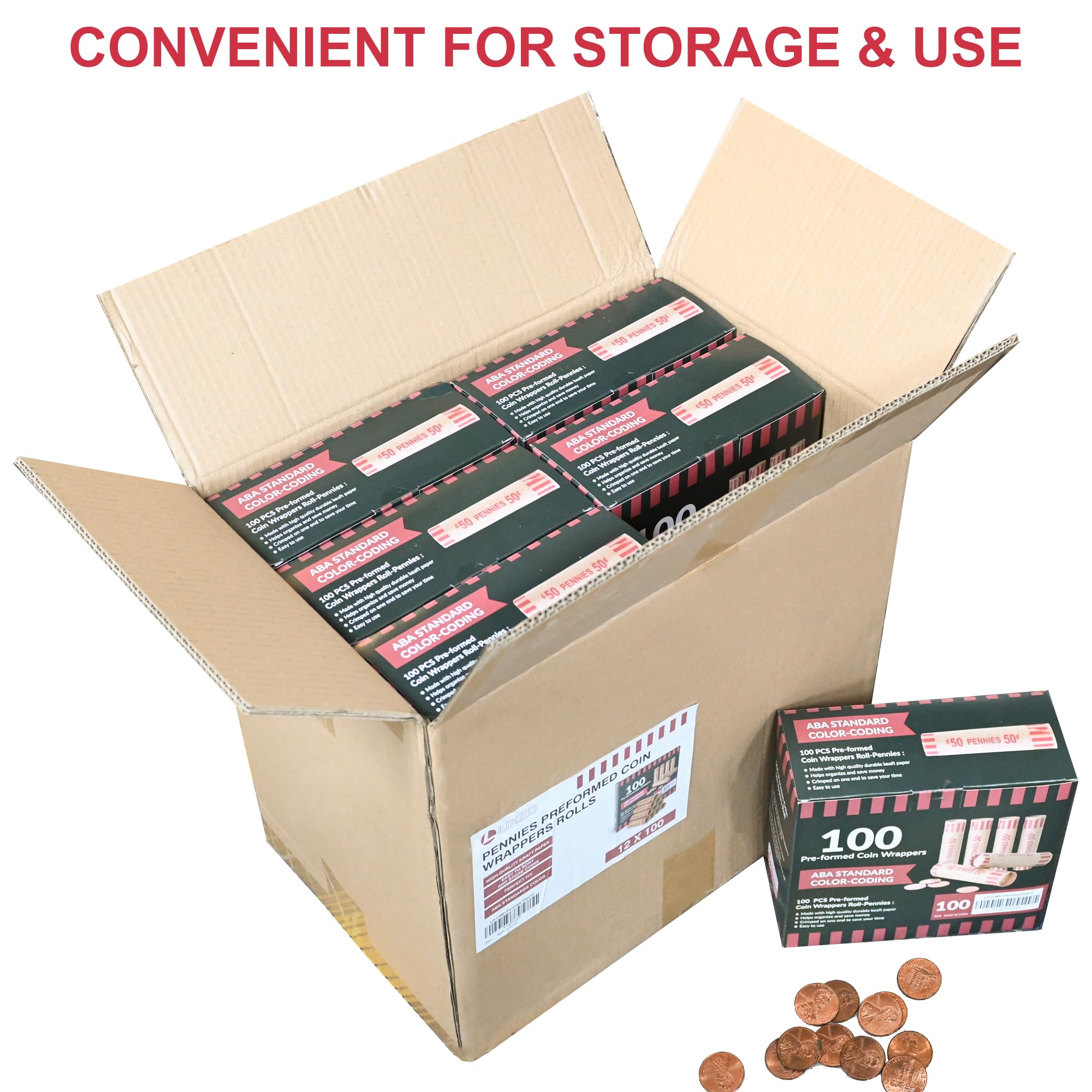 L LIKED 1.200 Stück Pennie vorgeformte Münzrollen-Wrapper-Pennies