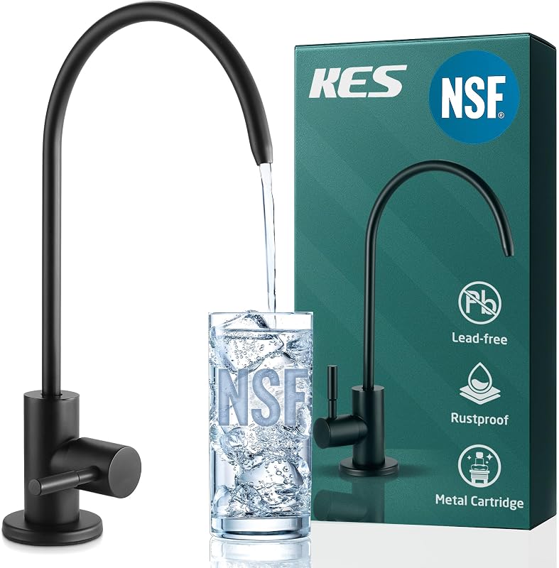KES Grifo de ósmosis inversa con certificación NSF, grifo con filtro de agua sin plomo RO, grifos de agua potable, grifo de cocina, sin espacio de aire, acero inoxidable 304, negro mate, Z504CLFF18-BK