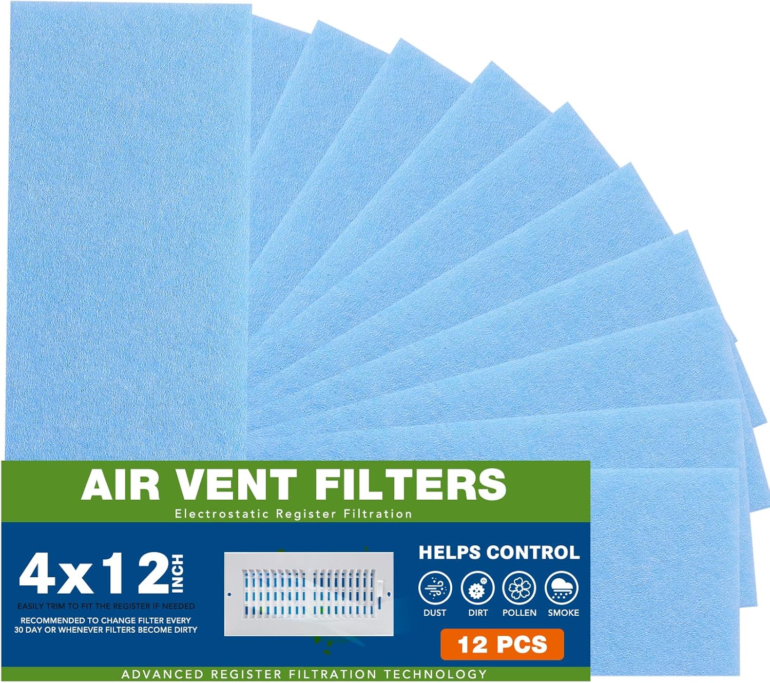 12 Pcs Vent Filters 4" x 12" Air Vent Filter, Register Vent Filters for Indoor