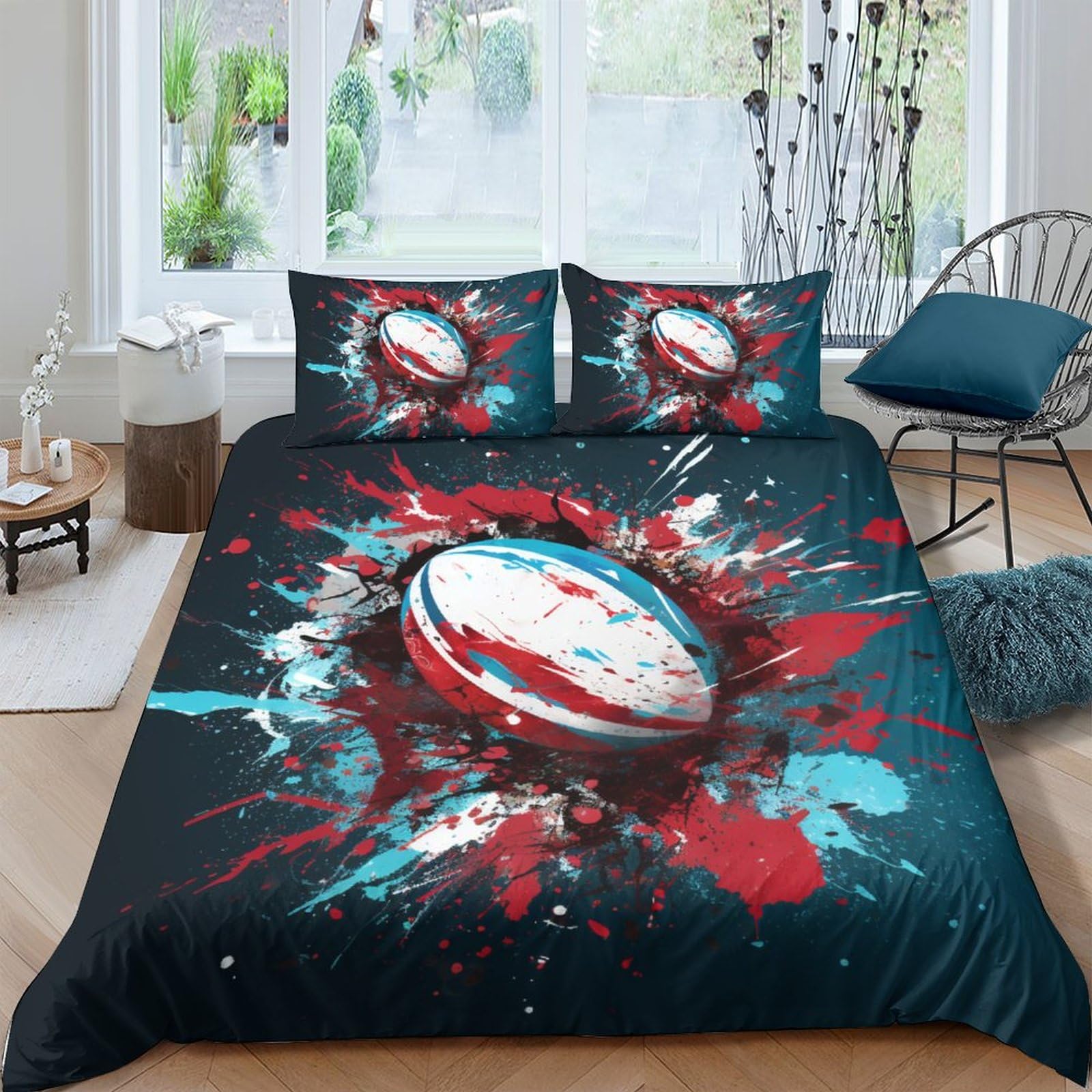 AAIRRA Rugby Duvet Cover for Teens And Adults 3D Print Graffiti Rugby Comforter Covers Quilt Cover Soft Microfiber Bedding Set with Pillow Cases with Zipper Closure 3 Pieces King（220x240cm）