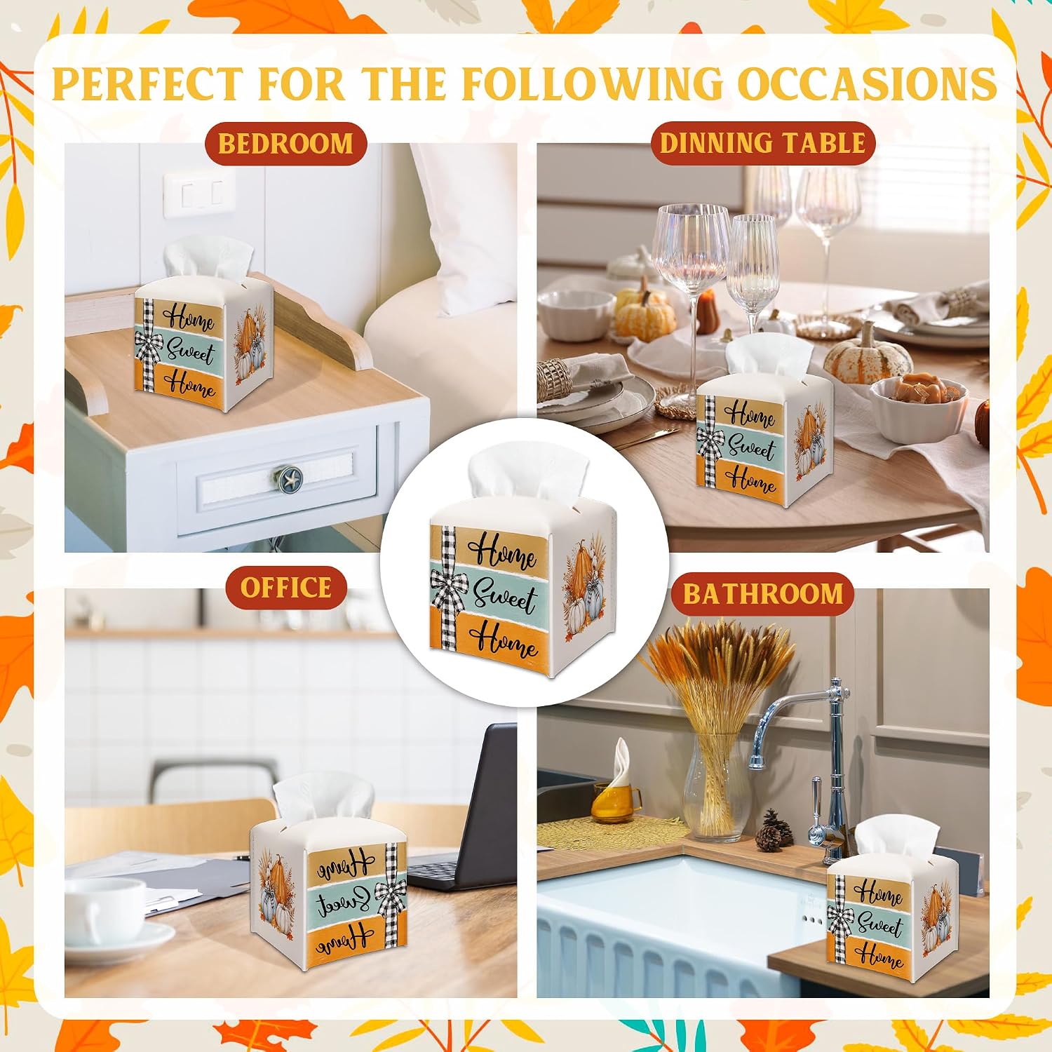 Fall Pumpkin Tissue Box Cover, Autumn Tissue Holder for Home Kitchen Decor
