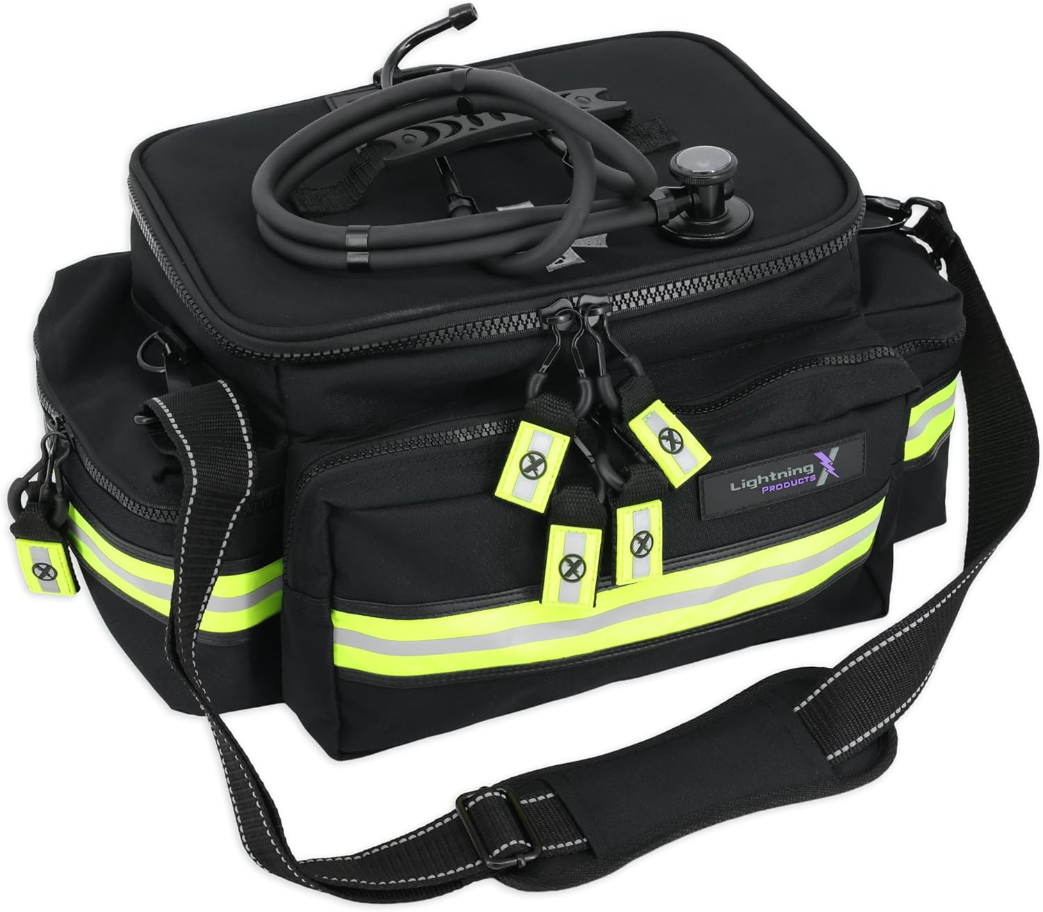Lightning X Products Lightning X Mid-Sized First Responder EMT Bag | LXMB25 Fully Stocked w/ 240+ Aid, EMS & Trauma Supplies - Black