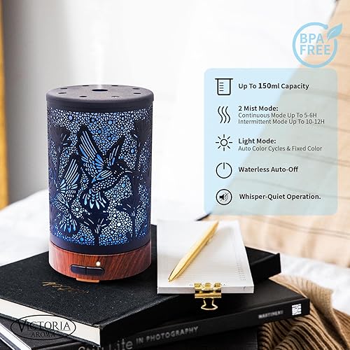 Miniatura 2 de Difusor de aceite esencial  Difusor multifuncional de aromaterapia con 7 luces LED que cambian de color, 5.1 fl oz, difusor de metal, fácil de