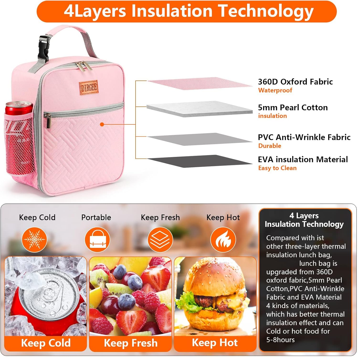 Lunch Bag for Women Insulated Lunch Bag For Men Adults Small Lunch Bag for Office Work - Leakproof Freezable Cooler Bag Reusable Portable Lunch Box (Pink) - Image 2