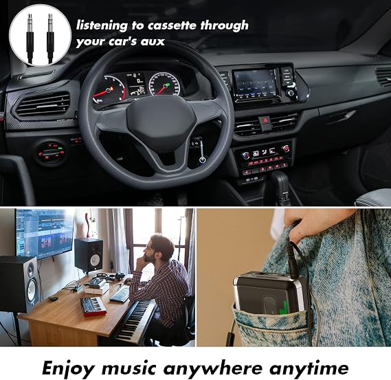 DIGITNOW USB Cassette Player, Portable Walkman Stereo Tape to MP3 Converter, Audio Music Recorder to MP3 Digital File Converter with Earphones, No PC Required, Black, BR607