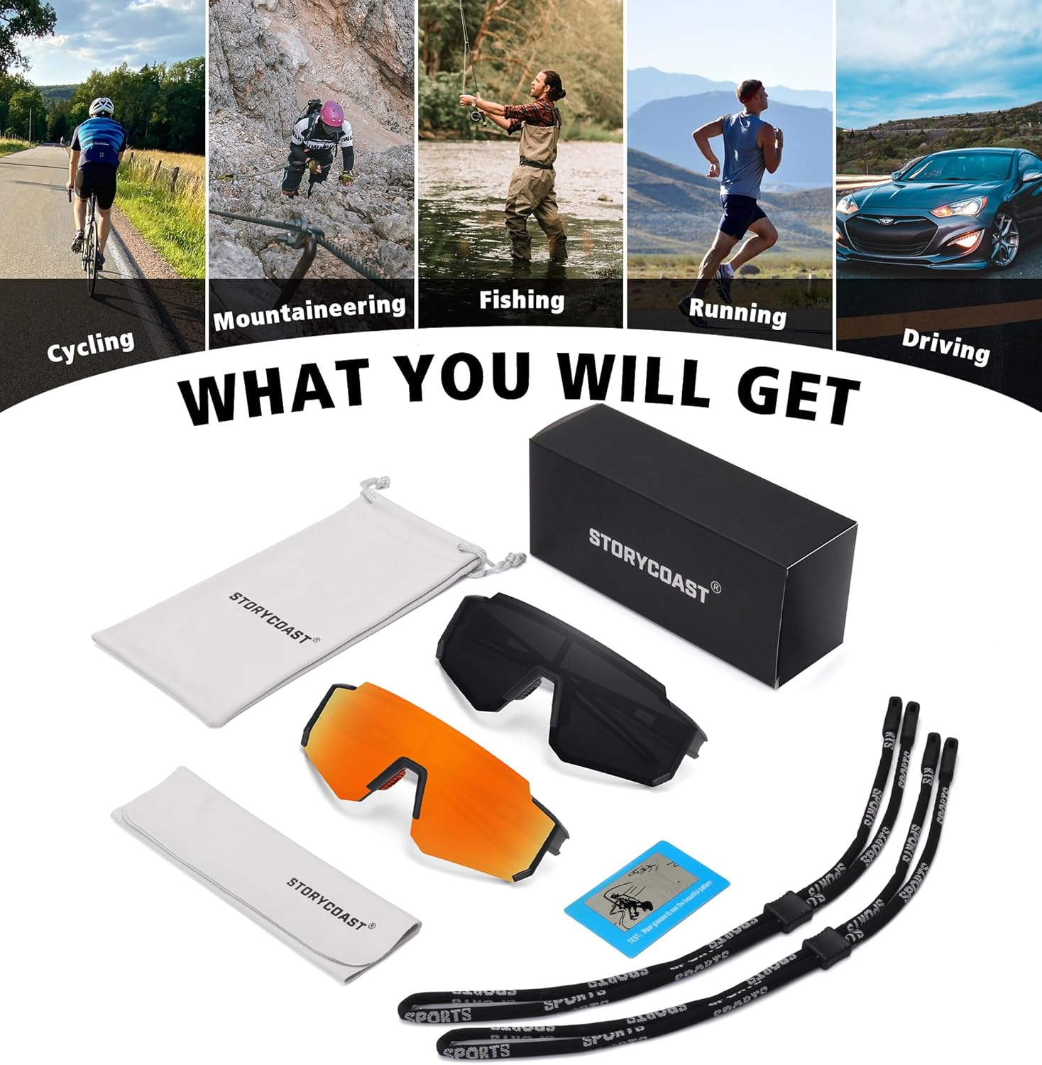 STORYCOAST Polarized Sports Sunglasses for Men Women,Driving Fishing Cycling Mountain Bike Sunglasses UV400 Protection