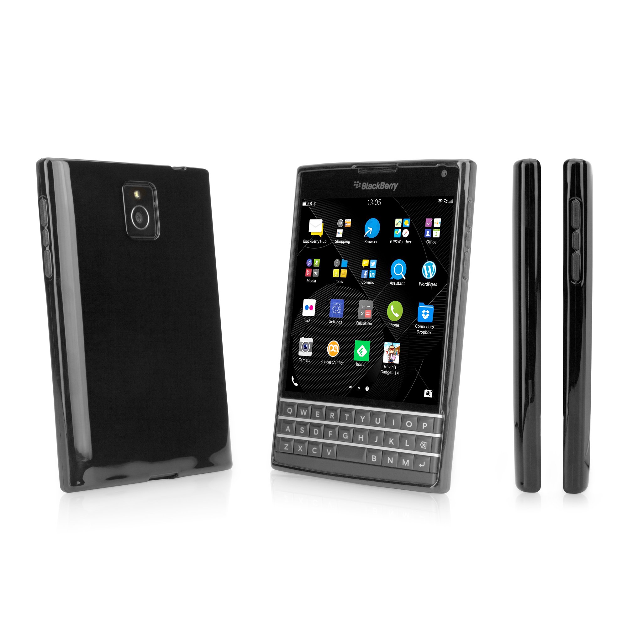 BoxWave Case Compatible with BlackBerry Passport - Tuxedo SuitUp Case, Glossy Black TPU Gel Skin Case