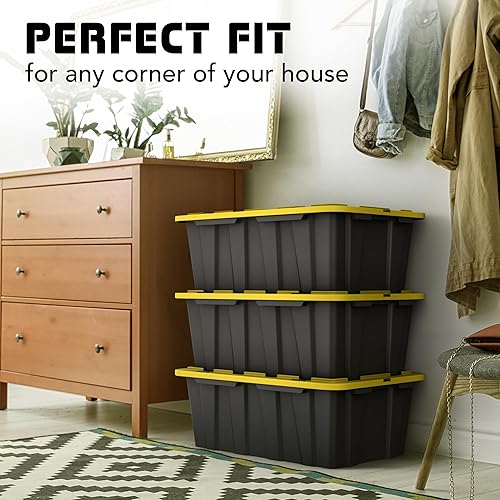 Miniatura 6 de Paquete de 8 contenedores organizadores de plástico medianos de 12 galones con tapas de cierre seguro ultra duraderas, apilables, extra resistentes