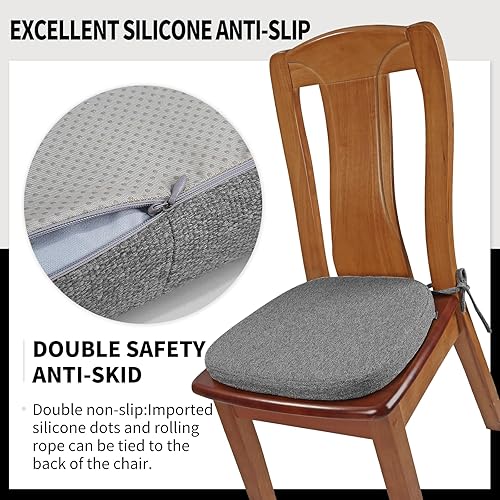 Miniatura 6 de Paquete de 6 cojines de espuma viscoelástica para sillas de comedor, de lino original de 16 pulgadas, cómodos cojines de asiento antideslizantes
