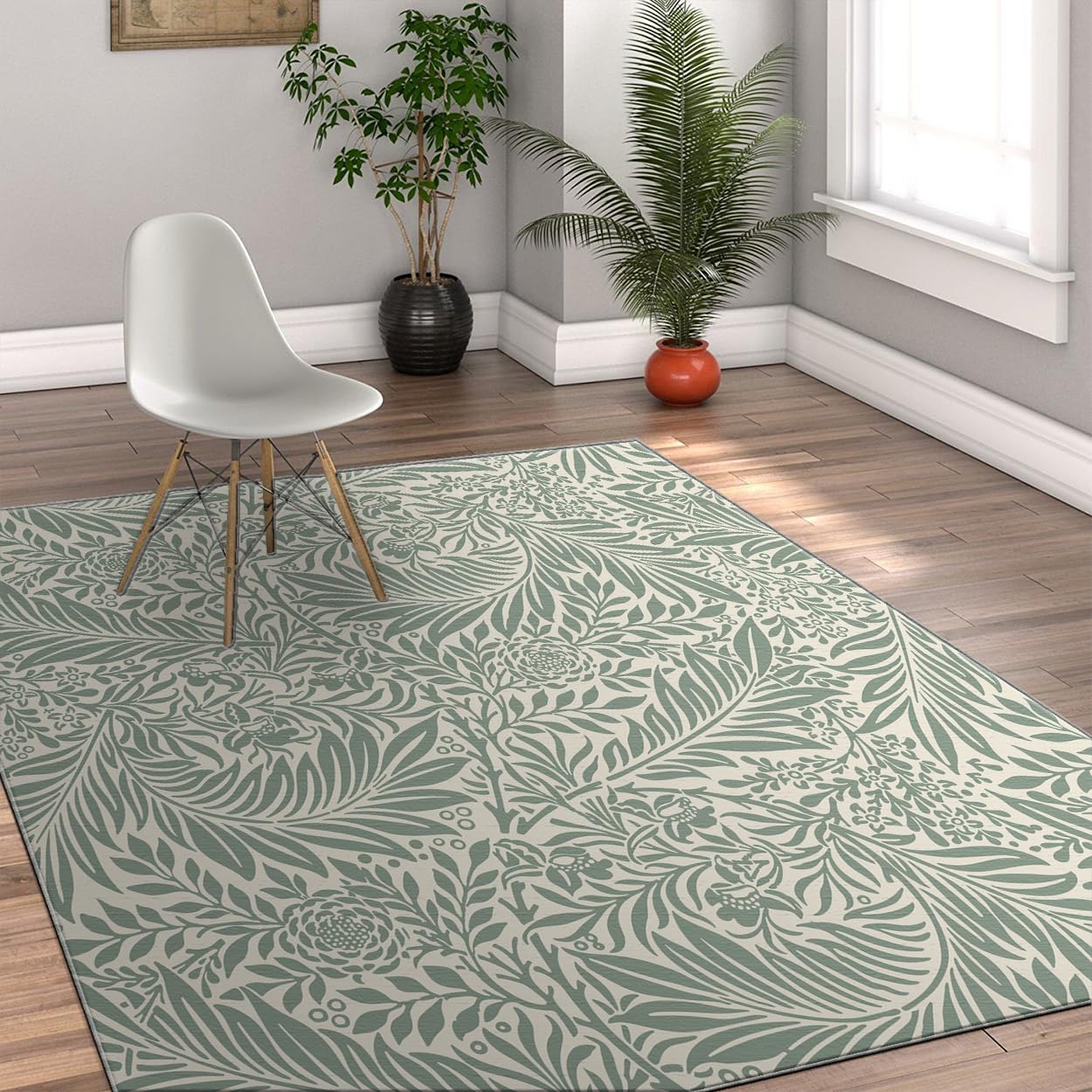 Tapis Vert Sauge 60x120cm Tapis Vintage Floraux lavables pour Le Salon Plantes Traditionnelles Tapis de Sol Tapis à Poil Bas et Design bohème moquettes pour Chambre
