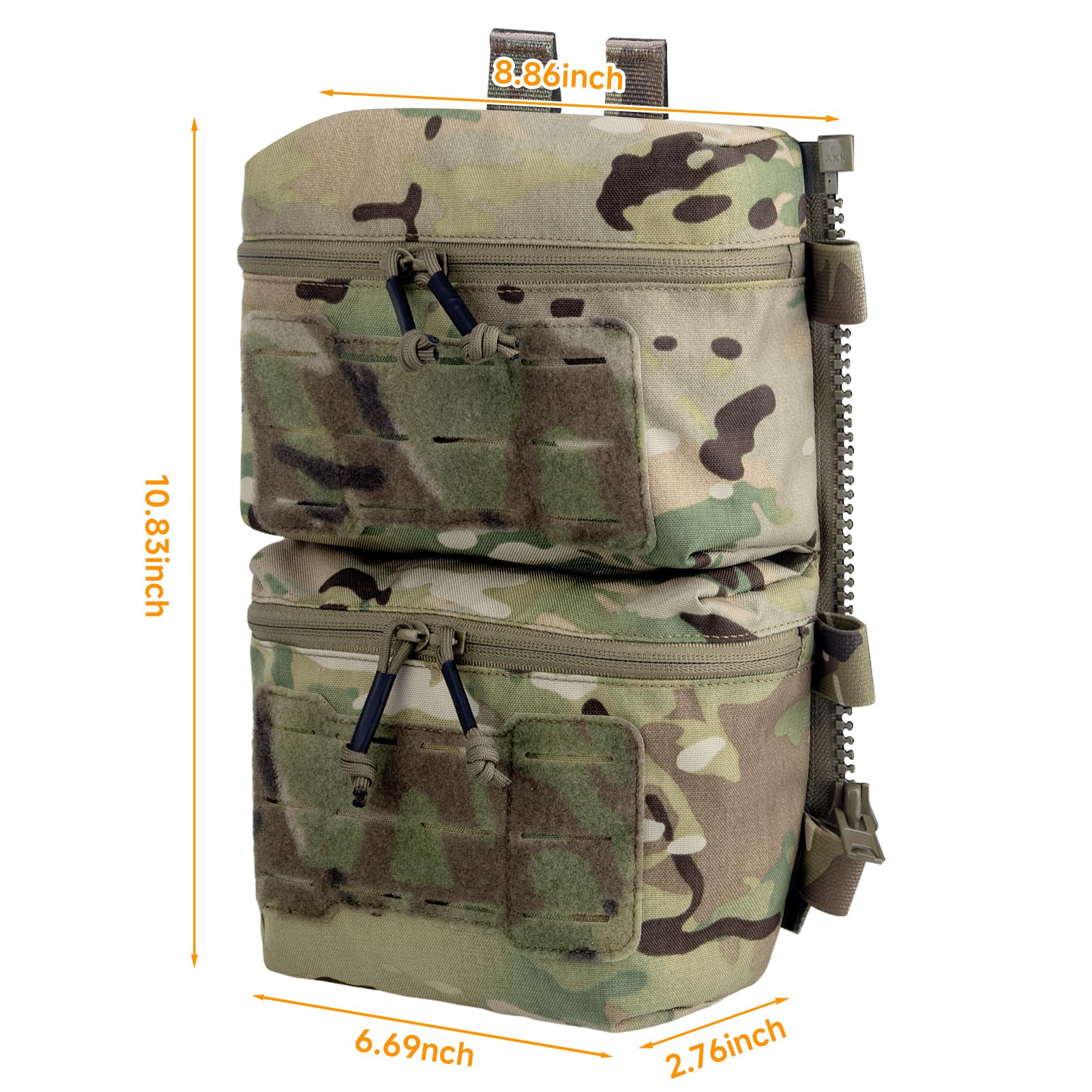 KRYDEX GEAR Tactical Back Panel Doppio Pouch Assault Zip On Modulare Zaino per V5 gilet, Mc, 11.5 x 8.25 inches, Tattico