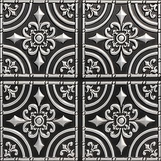 From Plain To Beautiful In Hours 205 Wrought Iron PVC 2' x 2' Glue-up Ceiling Tile, Pack of 25, Antique Silver, 25 Piece