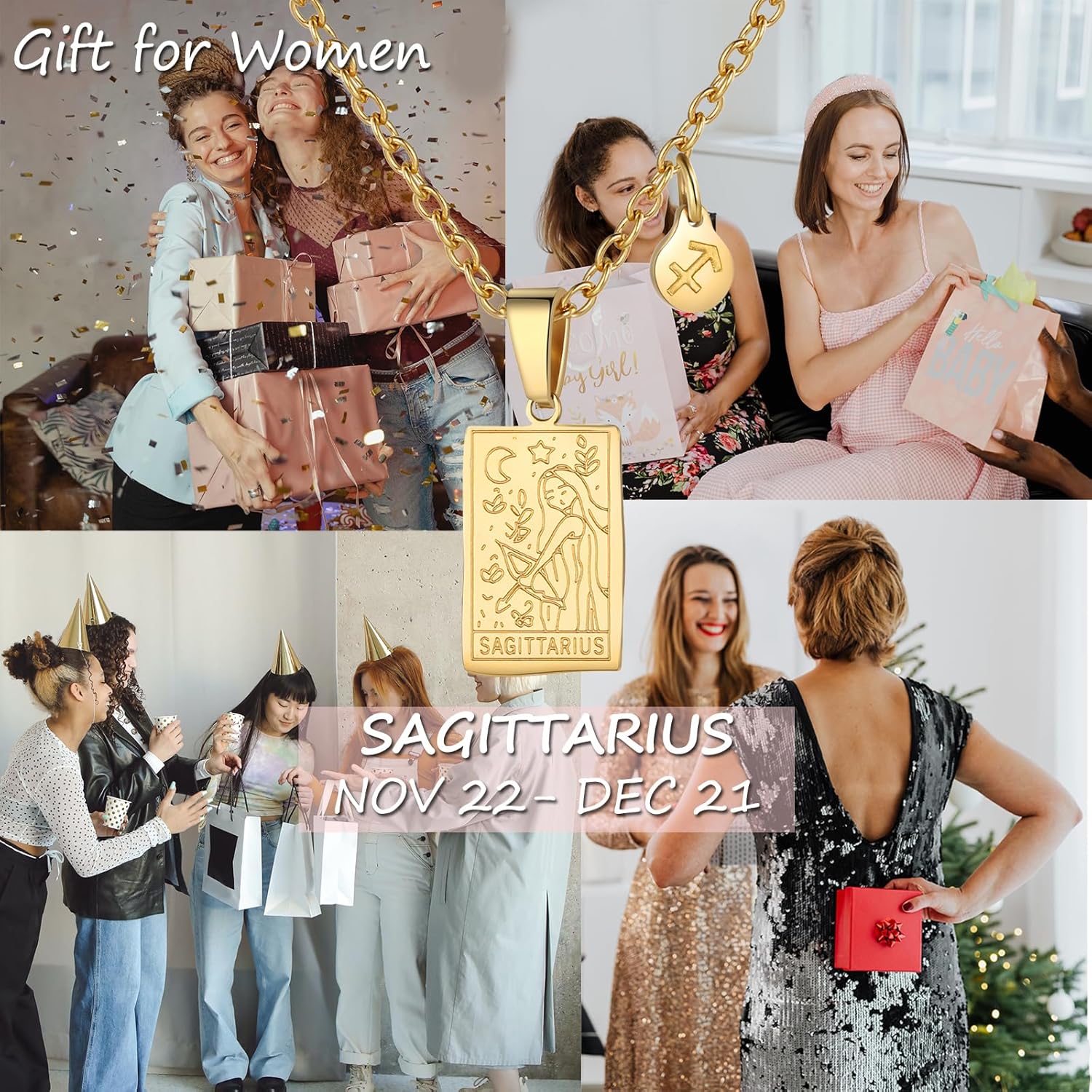 Zodiac Sign Necklace for Women Constellation Tarot Card Pendant Double Sided Gold Stainless Steel Waterproof NonTarnish Friendship Jewelry Gift - Image 4