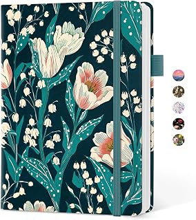 Taja Pretty Lined Journal for Women, Aesthetic Hardcover Leather Journal | A5 Journal for Writing, College Ruled Notebook for Work & Note Taking, Office School Home, 160 Pages, Tulip Meadow