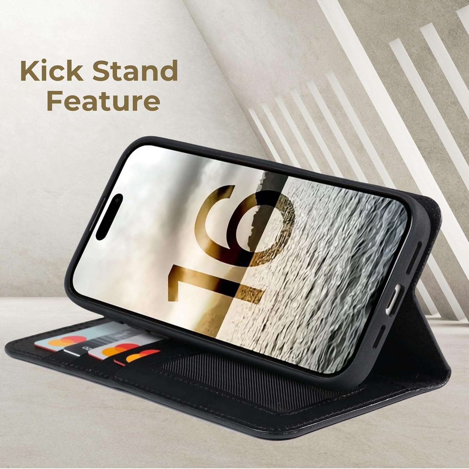Handcrafted Wallet Case for iPhone 16 Pro MAX 6.9" | Detachable 2-in-1 Design | Crazy Horse Genuine Leather | 4 Card Slots | Compatible with Wireless Charge (Black)
