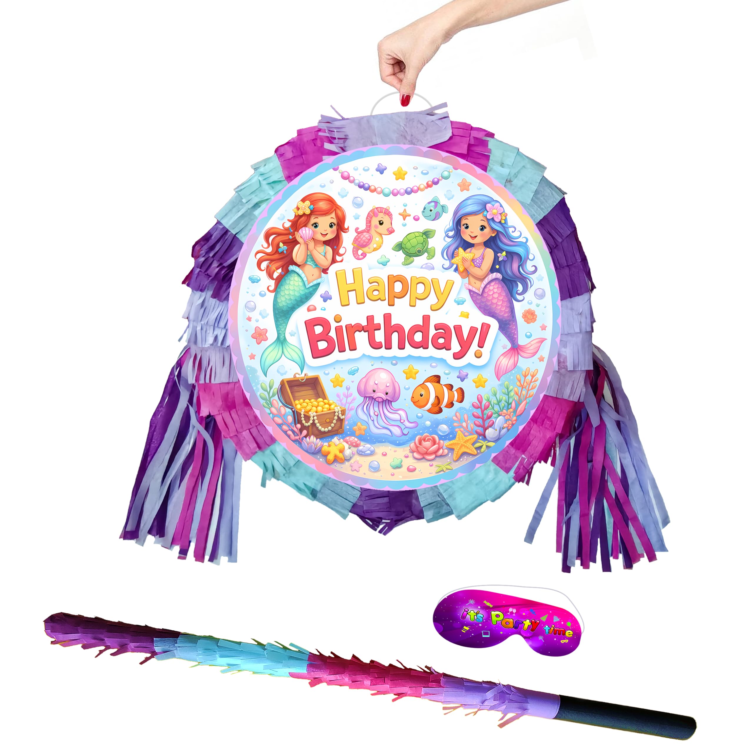 Mermaid theme pinata with stick