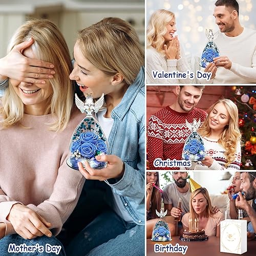 Miniatura 6 de YEEBAY Regalos de flores preservadas para mujeres, mamá, esposa, abuela, figura de ángel con rosa y luz, ideal para Navidad, aniversario, boda, día