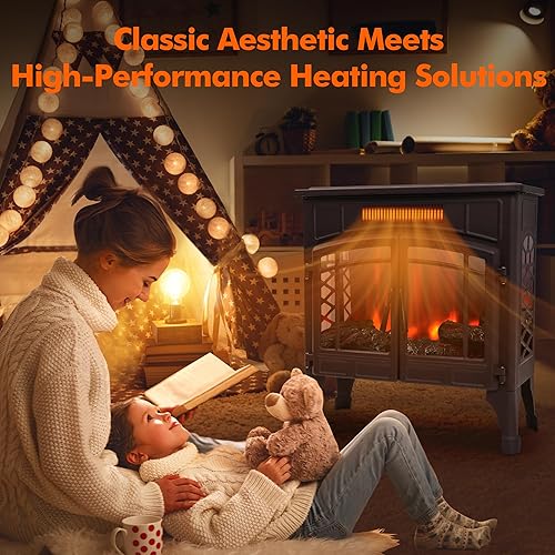Miniatura 8 de RealSmart Calentador eléctrico de chimenea, calentador independiente con efecto de llama realista 3D, protección de seguridad contra