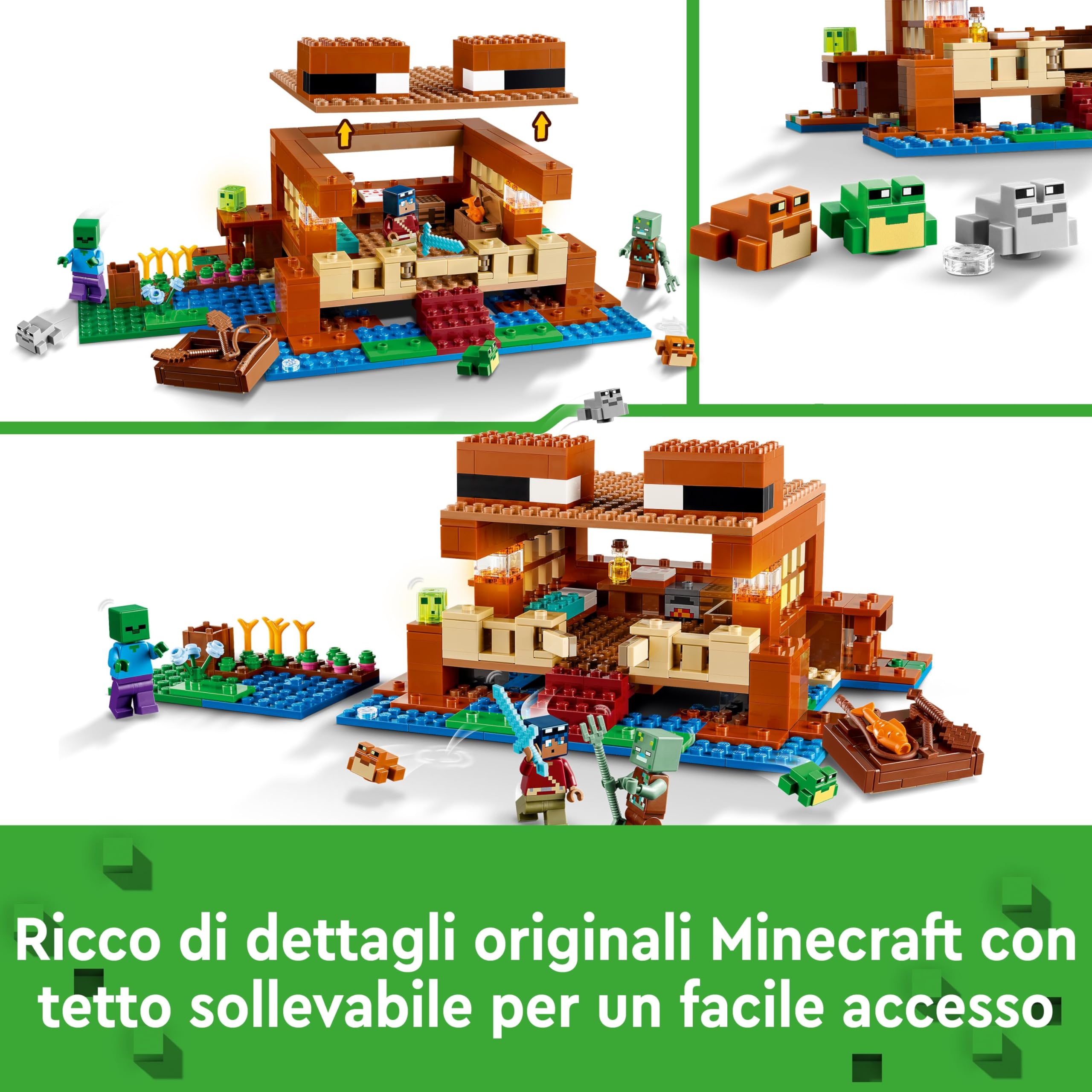 LEGO Minecraft La Casa-Rana, Giocattolo da Costruire per Ragazze e Ragazzi da 8 Anni in su, Gioco di Ruolo per Bambini e Bambine con i Personaggi, i Mob e gli Animali del Videogioco 21256