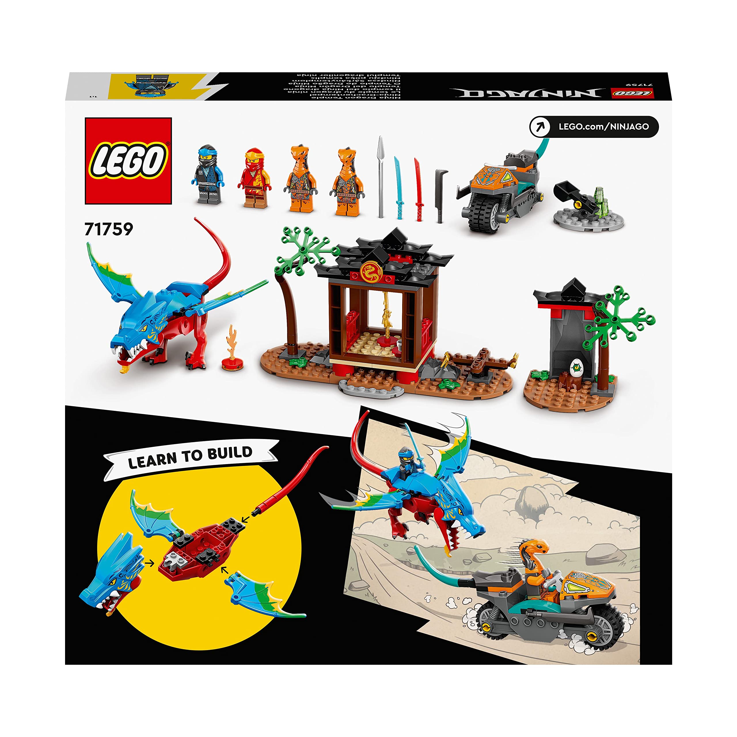 LEGO 71759 Ninjago Templo del Dragón Ninja, Moto de Juguete, Mini Figuras NYA y Kai Crystallized, Juego de Acción, Regalo para Niños de 4 Años o Más