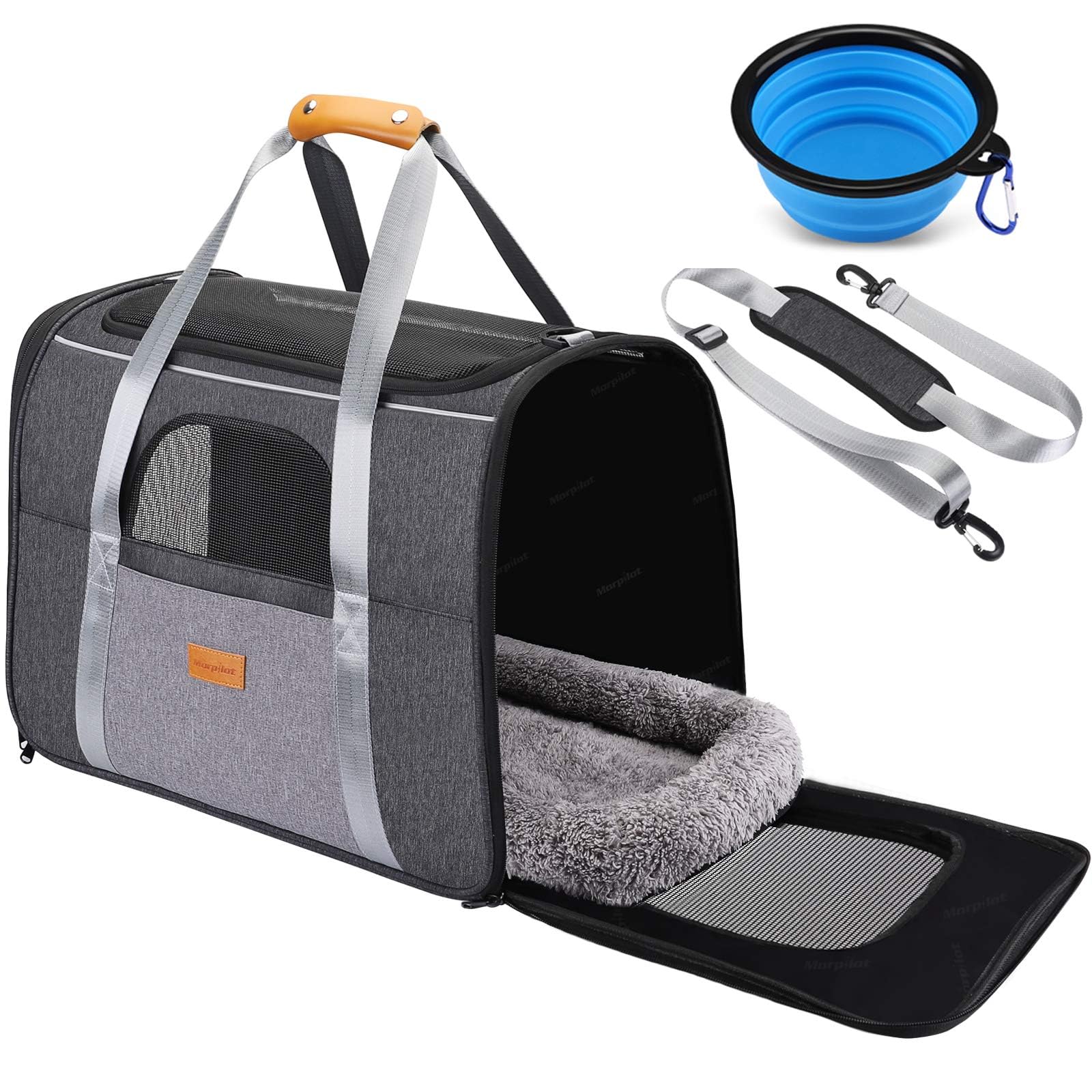 Morpilot Pet Carrier Bag, Portable Cat Carrier Bag Top Opening with Breathable Mesh, Foldable Pet Transport Bag for Dogs and Cats up to 9kg, with Shoulder Strap and Bowl
