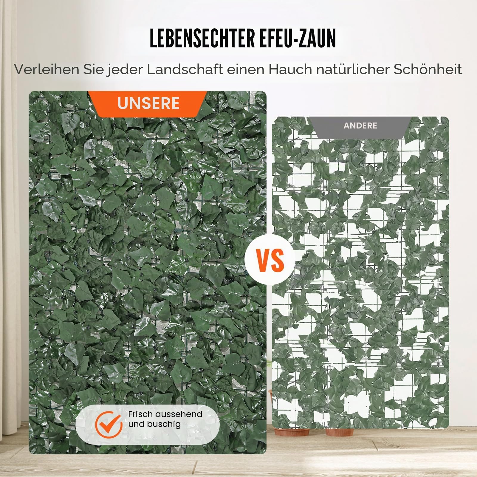 VEVOR Sichtschutzzaun aus Efeu, 1500 x 2490 mm, Pflanzenwand, grüner Efeuzaun mit verstärkter Verbindung, künstliche Hecken mit Weinblättern als Dekoration für Garten, Hof und Terrasse