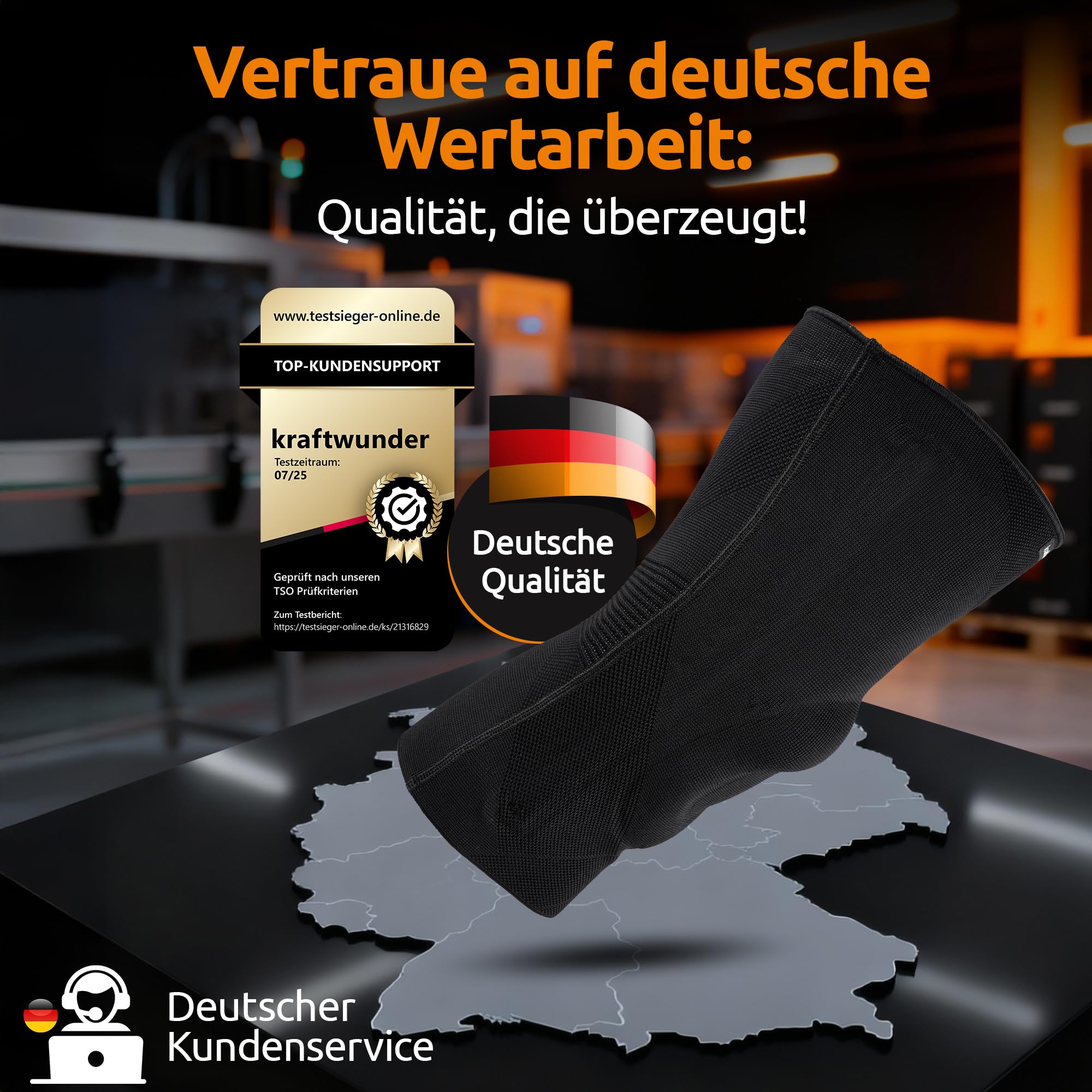Kniebandage Männer & Damen | Made in Germany | mit Patella-Pad & Seitenstabilisatoren | Kniebandage für Sport, Joggen & Alltag (Schwarz, M)