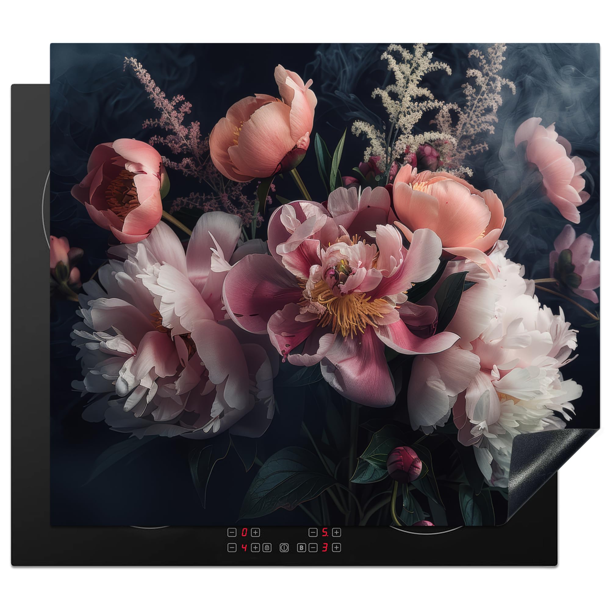 KitchenYeah© Herdabdeckplatte Einteilig Induktionsmatte Küche Abdeckung Ceranfeld Herd Abdeckplatte Deko Vinyl Matte Aufrollbar Rosen - Blumen - Rosa - Pflanzen - Stilleben - Natur - 60x52 cm