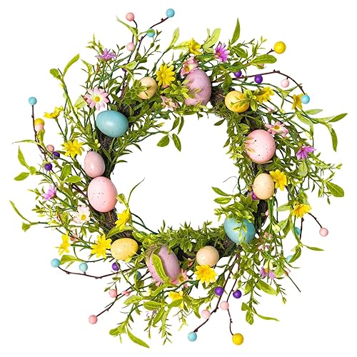 Easter Wreath for Front Door, 18 Inch Easter Egg Wreath