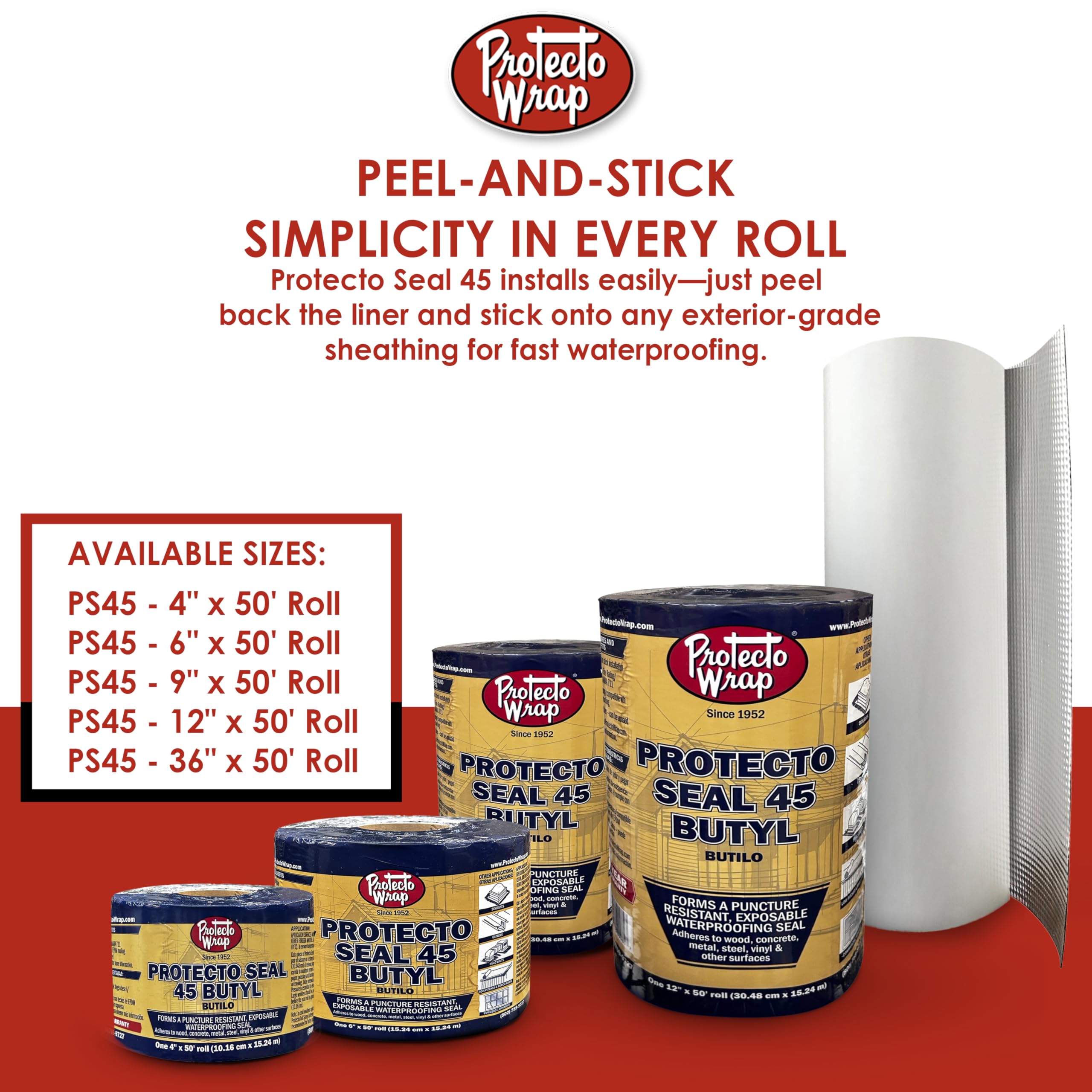 Protecto Wrap Seal 45 - Nastro impermeabile in butile per fughe di tetti, lucernari, grondaie, unità HVAC, finestre lampeggianti e riparazioni esterne - Guarnizione impermeabilizzante SW - Rotolo da